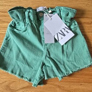 Zara Green Paper-Bag Waist Shorts